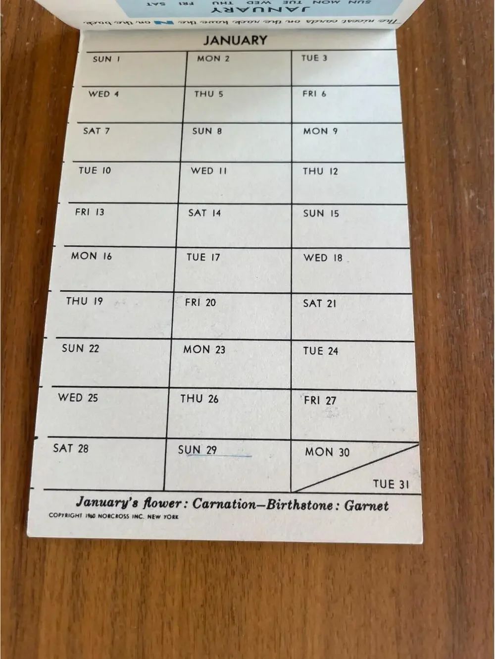 Norcross Blue Book 1961 Purse Calendar Booklet Unused
